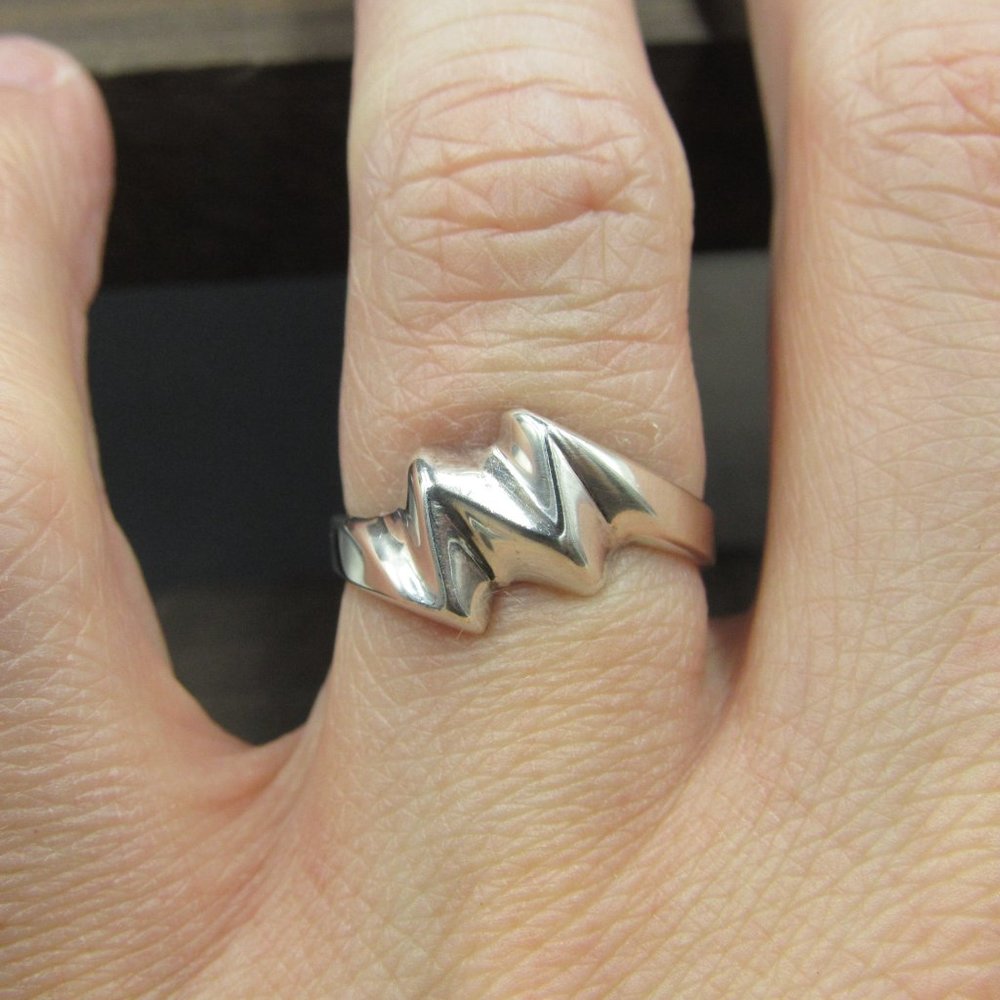 Size 6.75 Sterling Silver Odd Zig Zag Band Ring - Picture 3 of 7